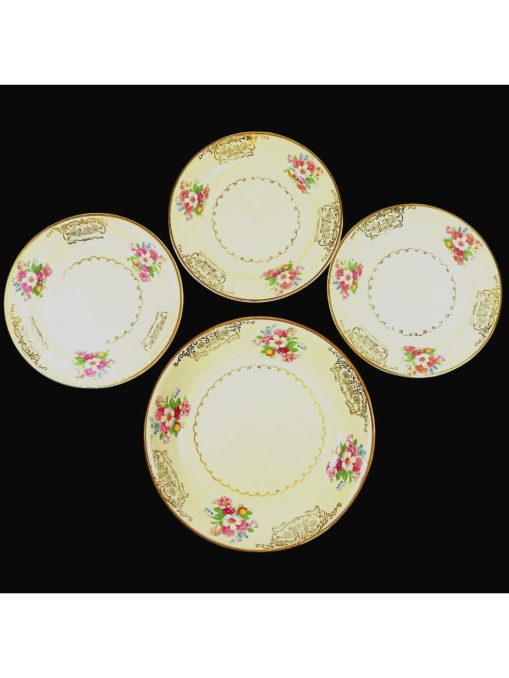Paden City Gold Lynn Bread & Butter Plates (3) & Soup Bowl (1) 1940s Dishes